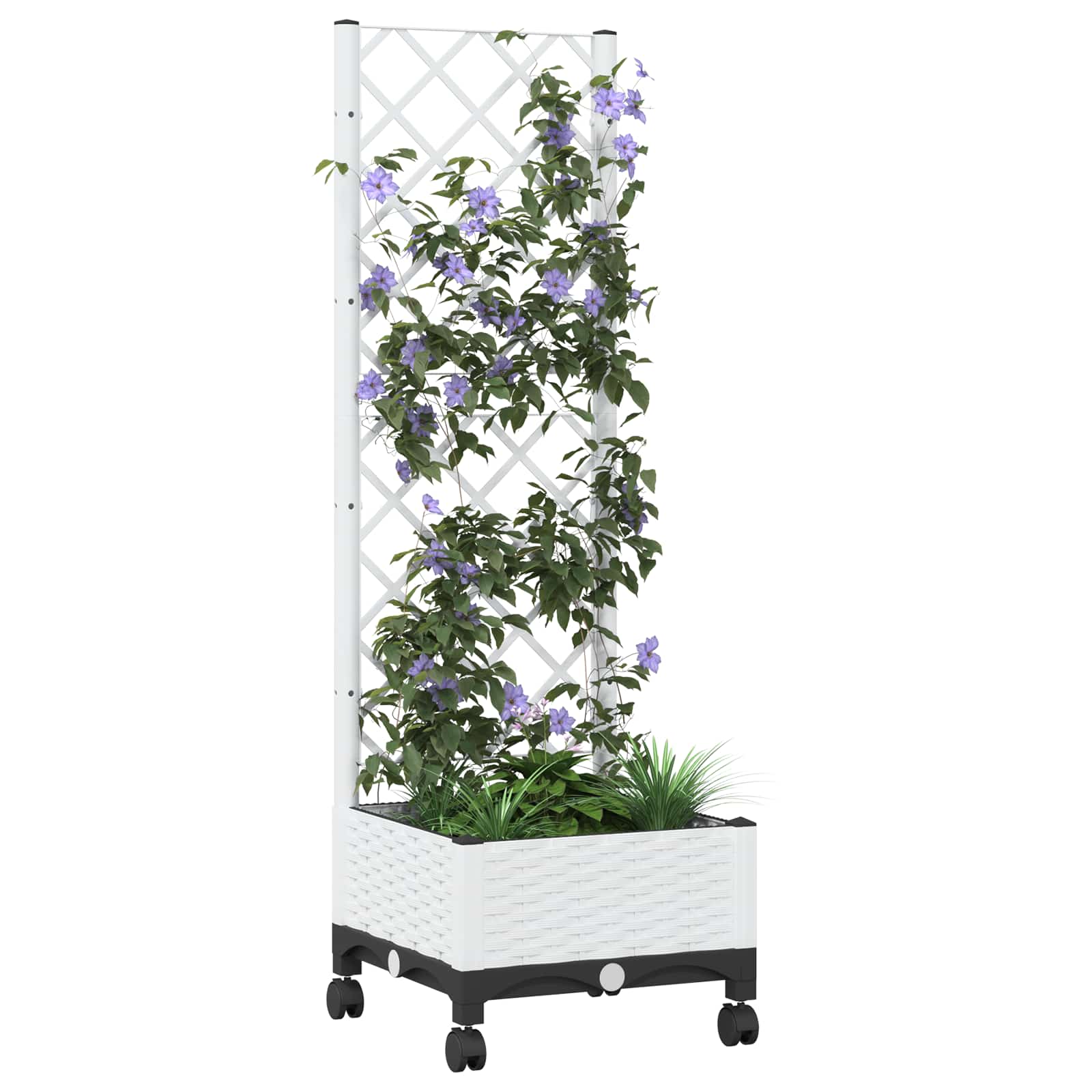 Pflanzkübel mit Spalier und Rädern Weiß 40 x 40 x 131,5 cm PP