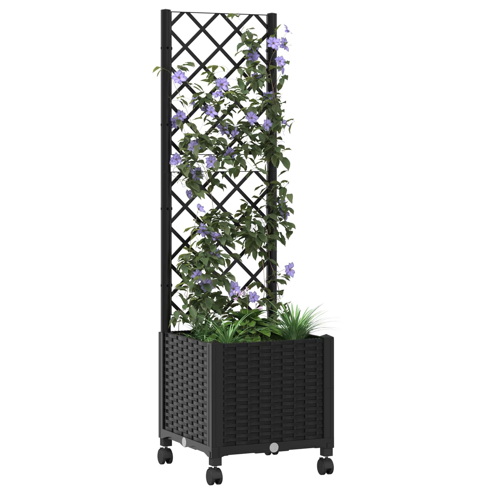 Pflanzkübel mit Spalier und Rädern Schwarz 40 x 40 x 146 cm PP
