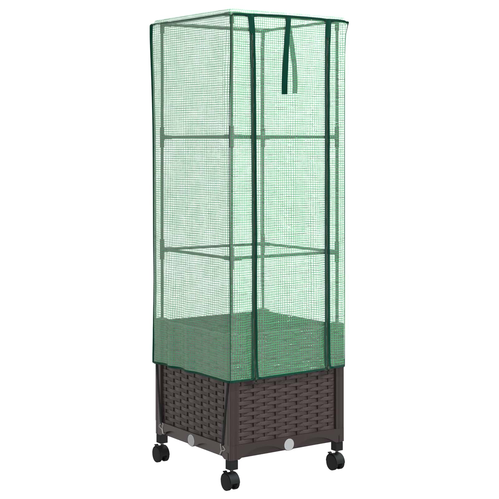 Gartenplanter mit Gewächshausabdeckung und Rädern Braun PP