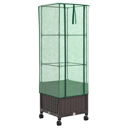 Gartenplanter mit Gewächshausabdeckung und Rädern Braun PP