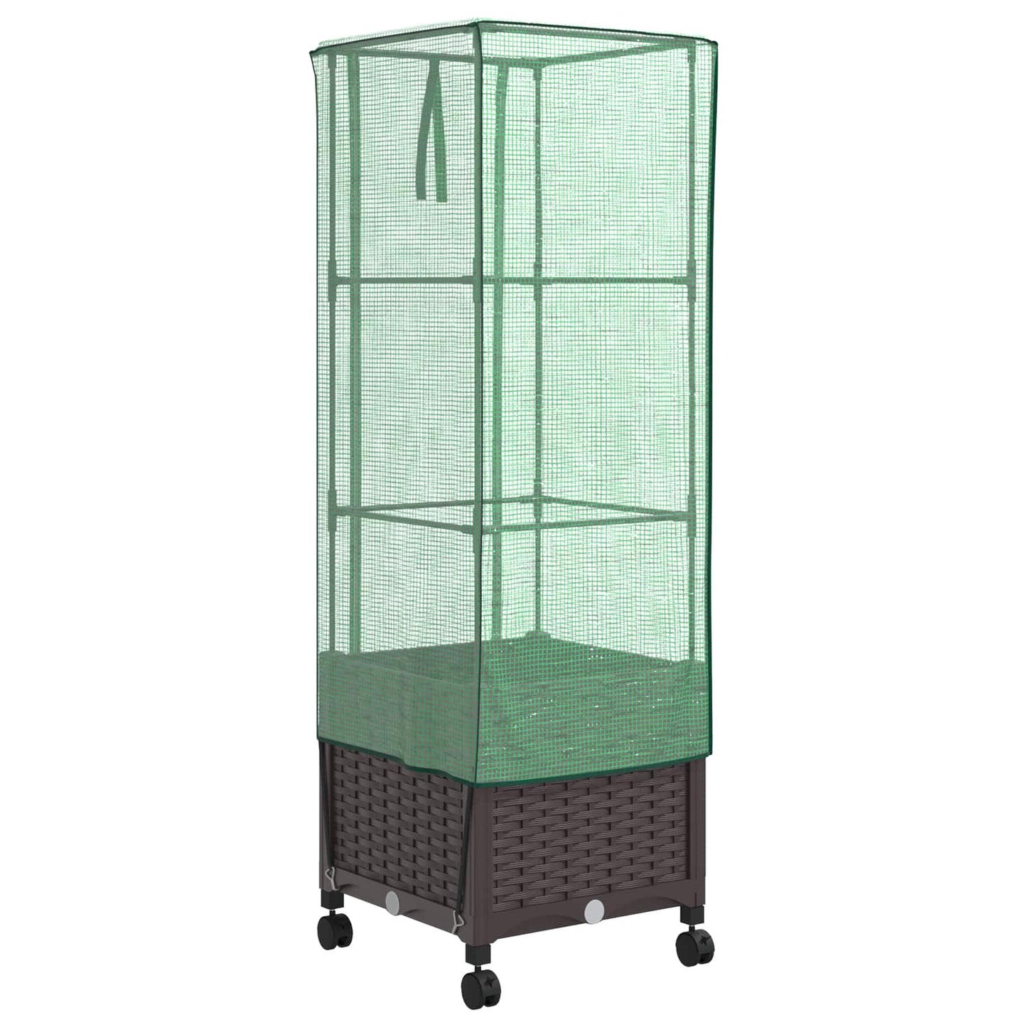 Gartenplanter mit Gewächshausabdeckung und Rädern Braun PP
