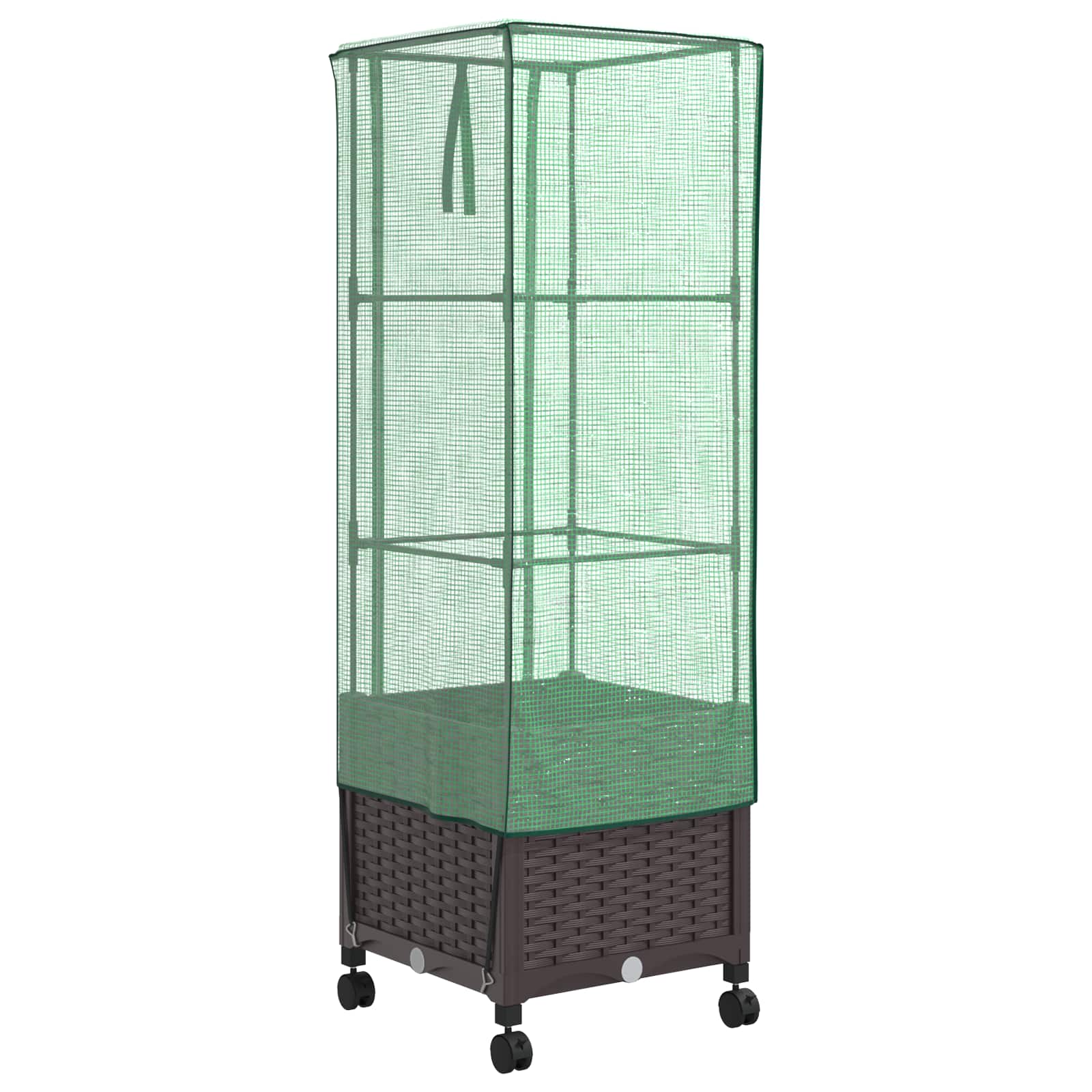 Gartenplanter mit Gewächshausabdeckung und Rädern Braun PP