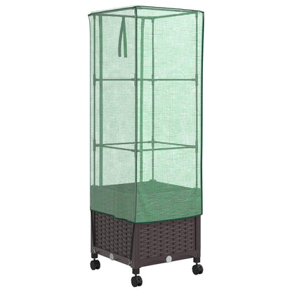 Gartenplanter mit Gewächshausabdeckung und Rädern Braun PP