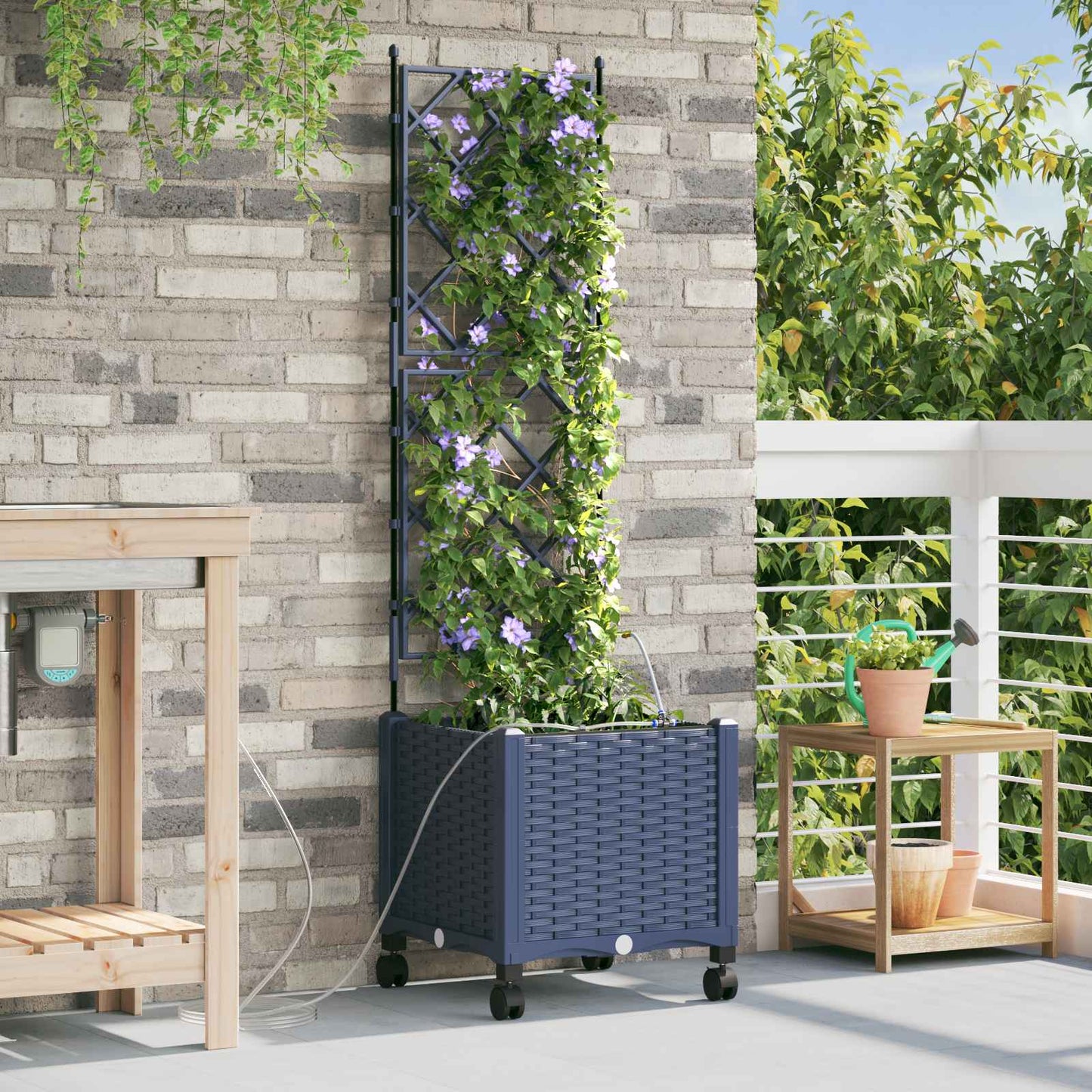Garten Blumenkübel mit Bewässerung und Rädern Grau PP