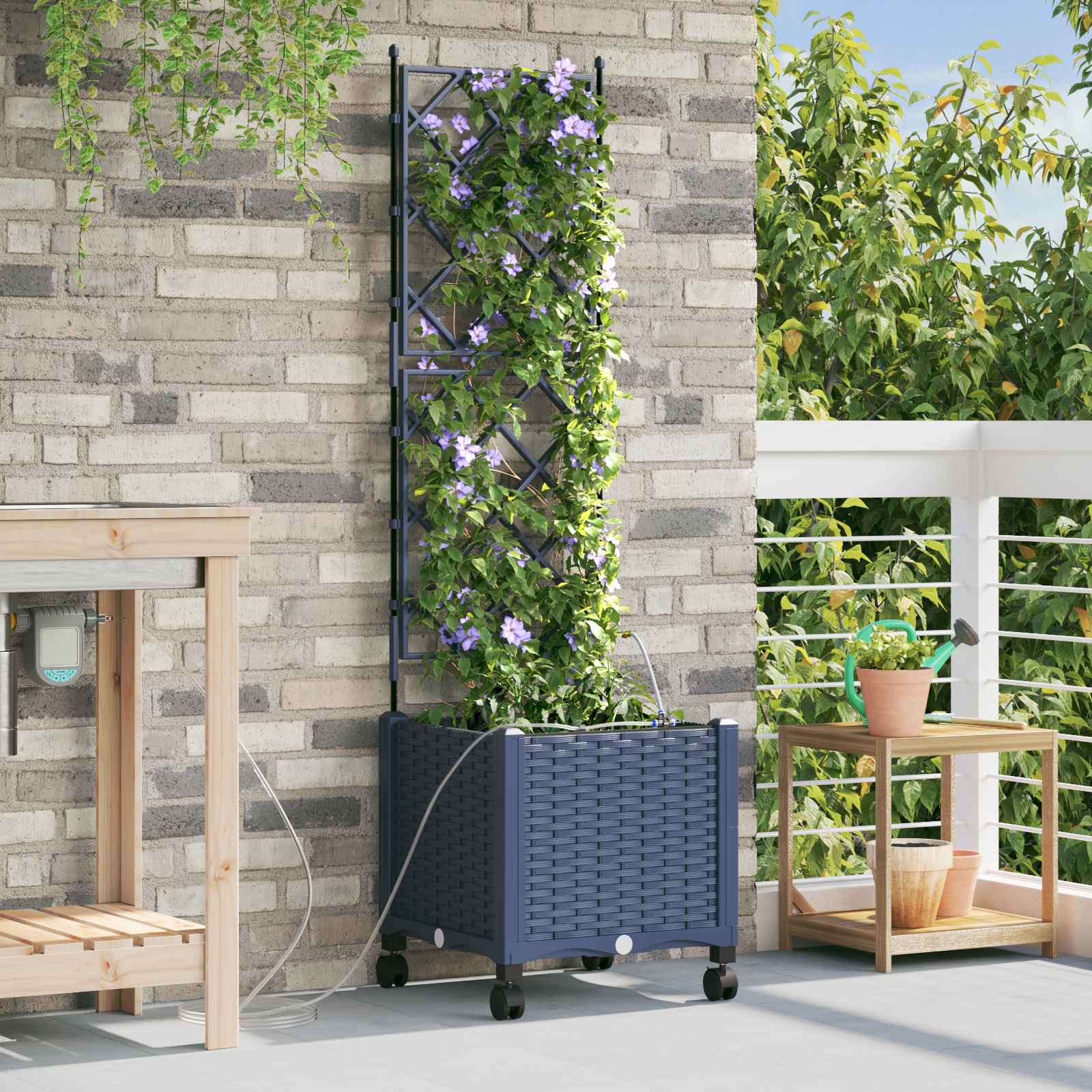 Garten Blumenkübel mit Bewässerung und Rädern Grau PP
