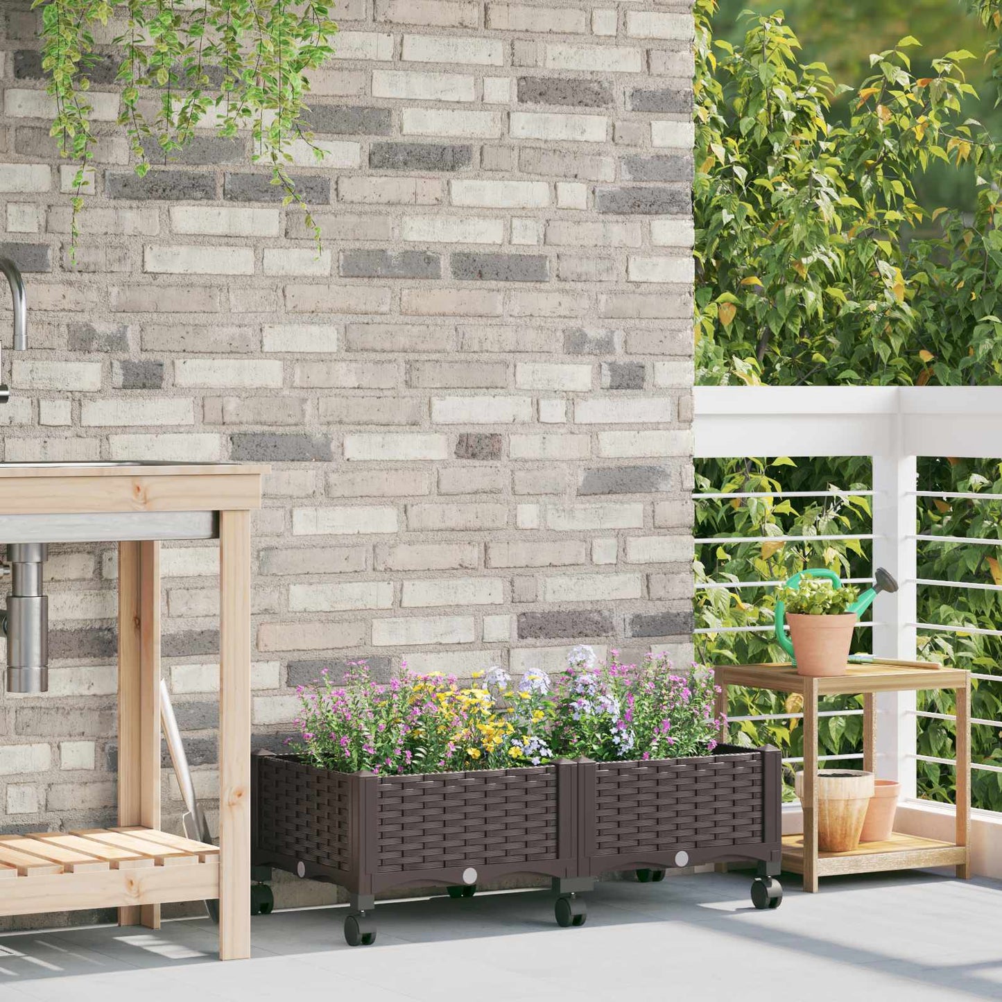 Gartenpflanzer mit Rädern Braun 80 x 40 x 29 cm PP