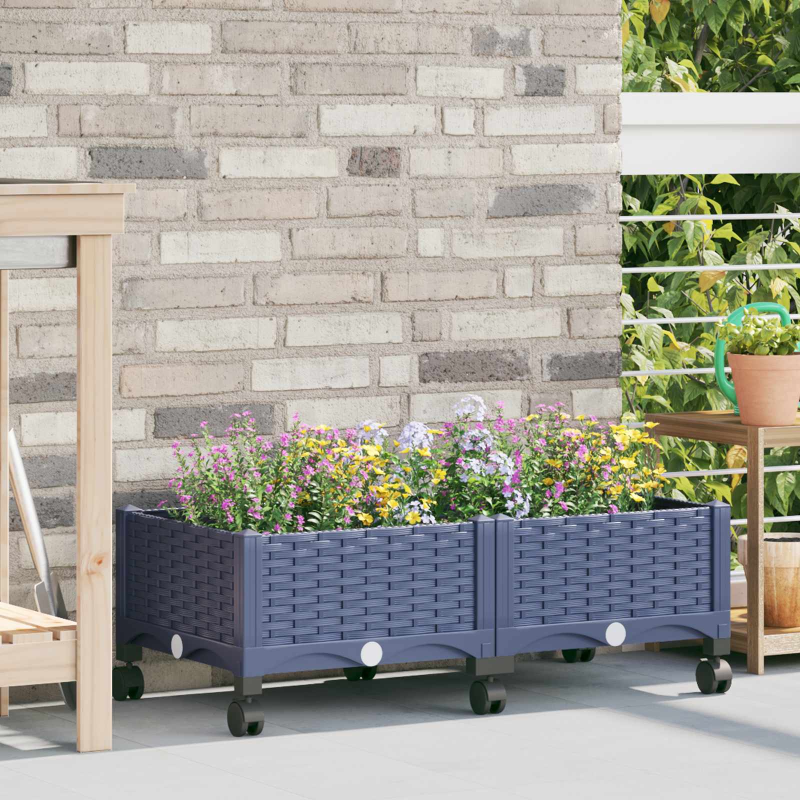 Gartenpflanzer mit Rädern Blaugrau 80 x 40 x 33 cm PP