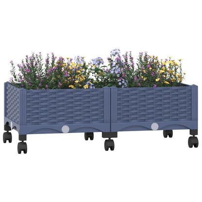 Gartenpflanzer mit Rädern Blaugrau 80 x 40 x 29 cm PP