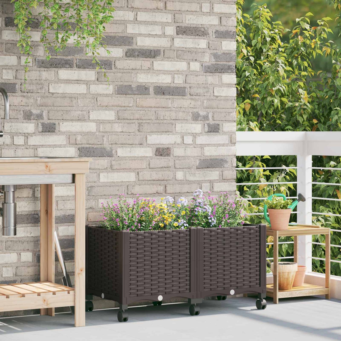 Gartenpflanzer mit Rädern Braun 80 x 40 x 44 cm PP