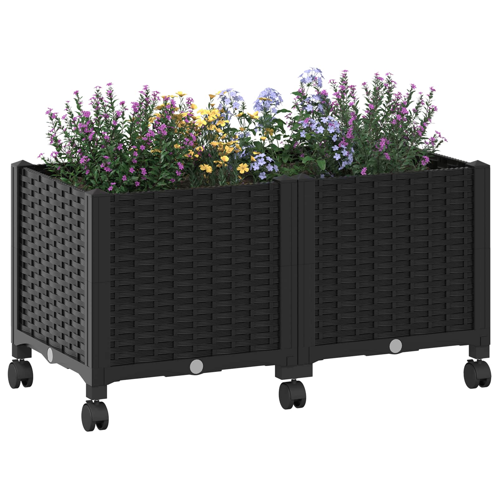 Gartenpflanzer mit Rädern Schwarz 80 x 40 x 44 cm PP