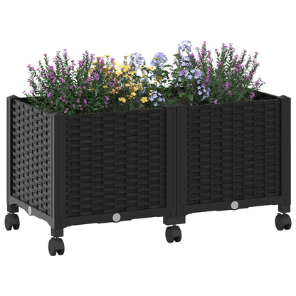 Gartenpflanzer mit Rädern Schwarz 80 x 40 x 44 cm PP