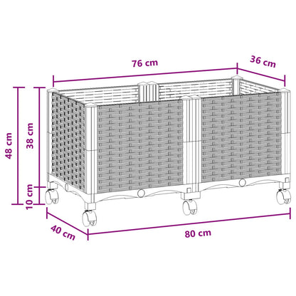 Gartenpflanzer mit Rädern Schwarz 80 x 40 x 44 cm PP