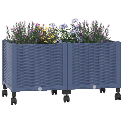 Gartenpflanzer mit Rädern Blaugrau 80 x 40 x 44 cm PP