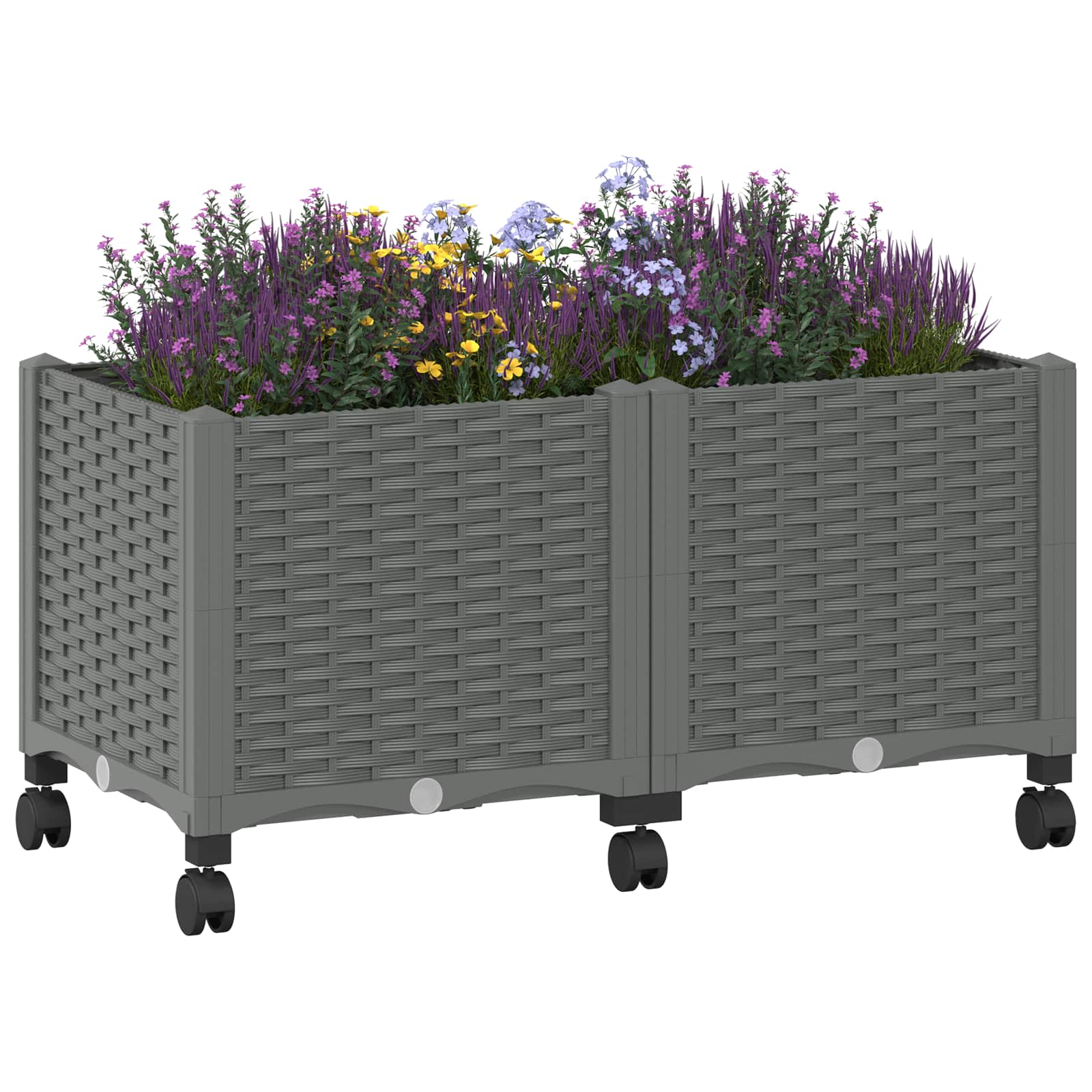 Gartenpflanzer mit Rädern Hellgrau 80 x 40 x 48 cm PP