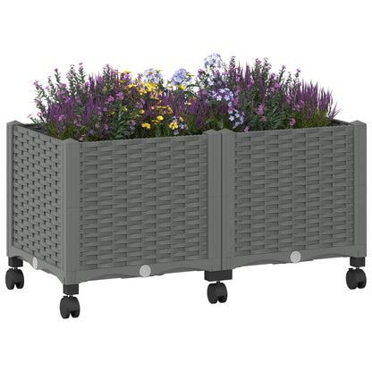 Gartenpflanzer mit Rädern Hellgrau 80 x 40 x 44 cm PP