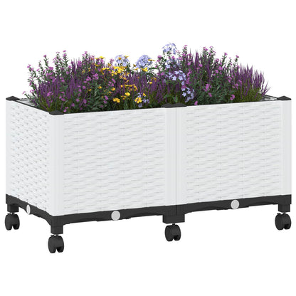 Gartenpflanzer mit Rädern Weiß 80 x 40 x 44 cm PP