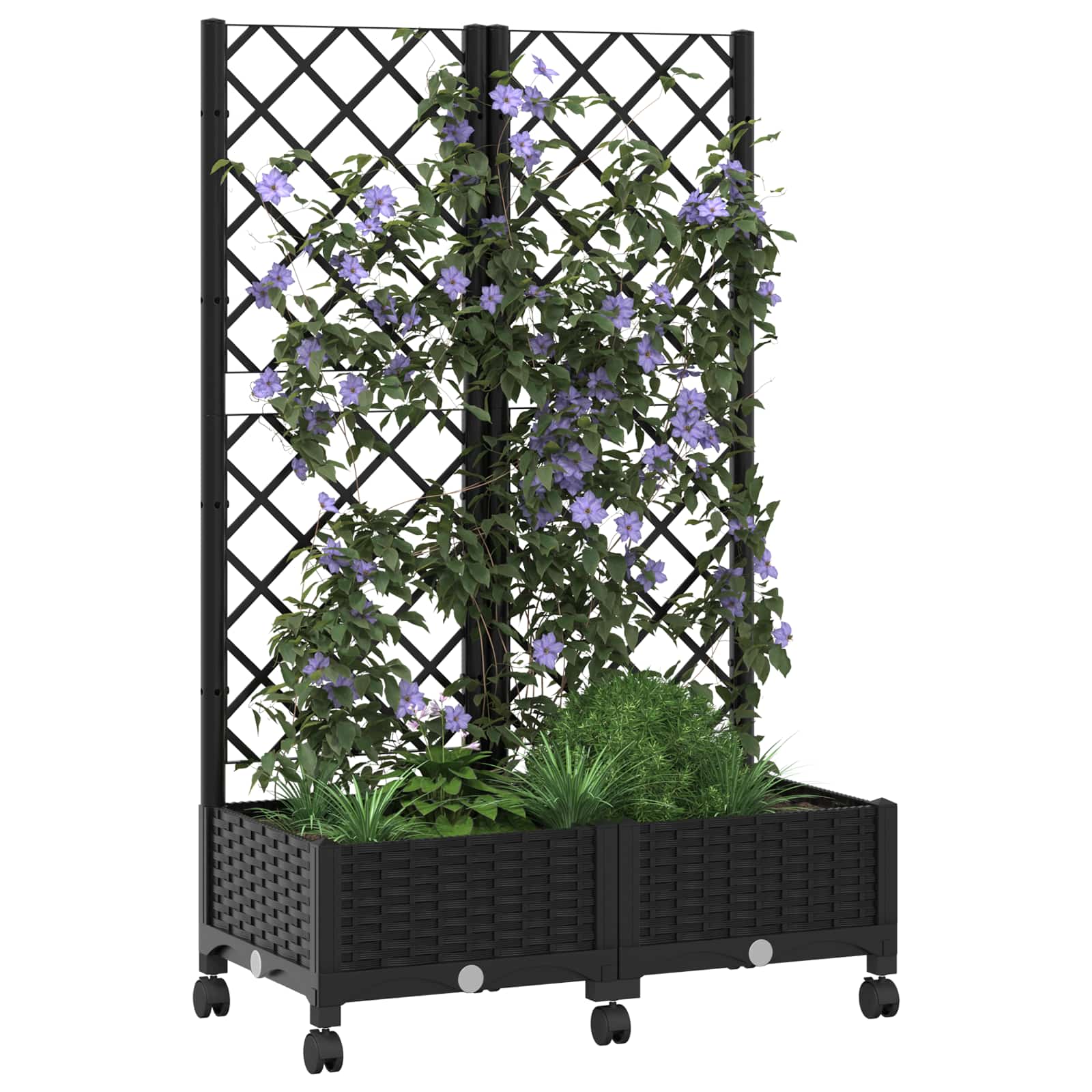 Pflanzkübel mit Spalier und Rädern Schwarz 80 x 40 x 131,5 cm