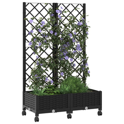 Pflanzkübel mit Spalier und Rädern Schwarz 80 x 40 x 131,5 cm