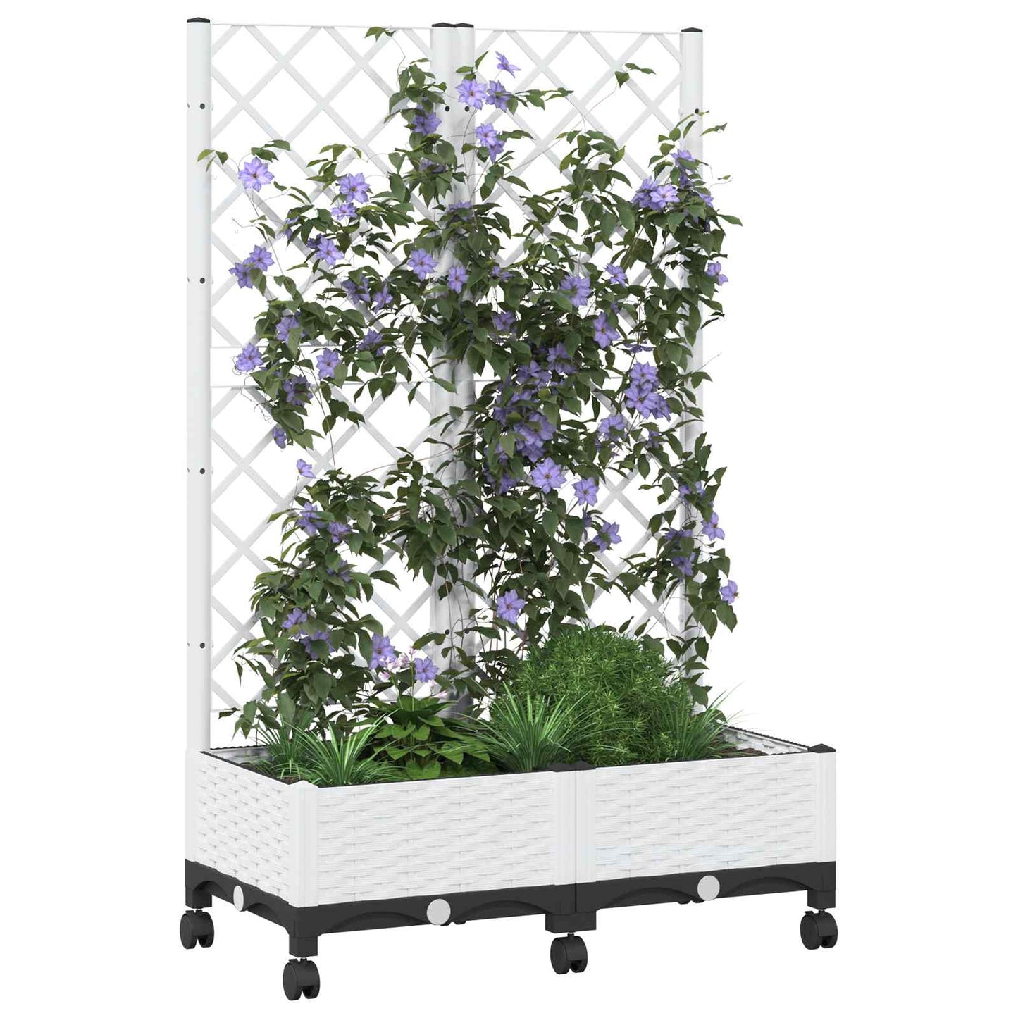 Pflanzkübel mit Spalier und Rädern Weiß 80 x 40 x 131,5 cm PP