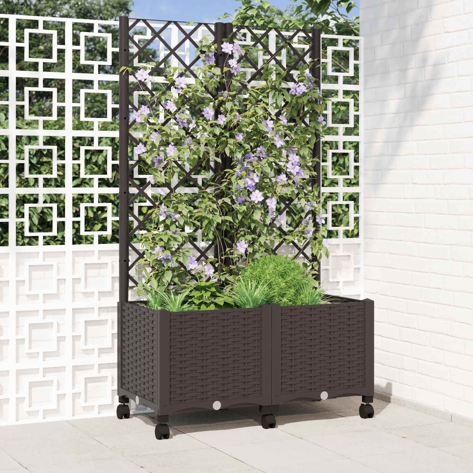 Pflanzkübel mit Spalier und Rädern Braun 80 x 40 x 146 cm PP