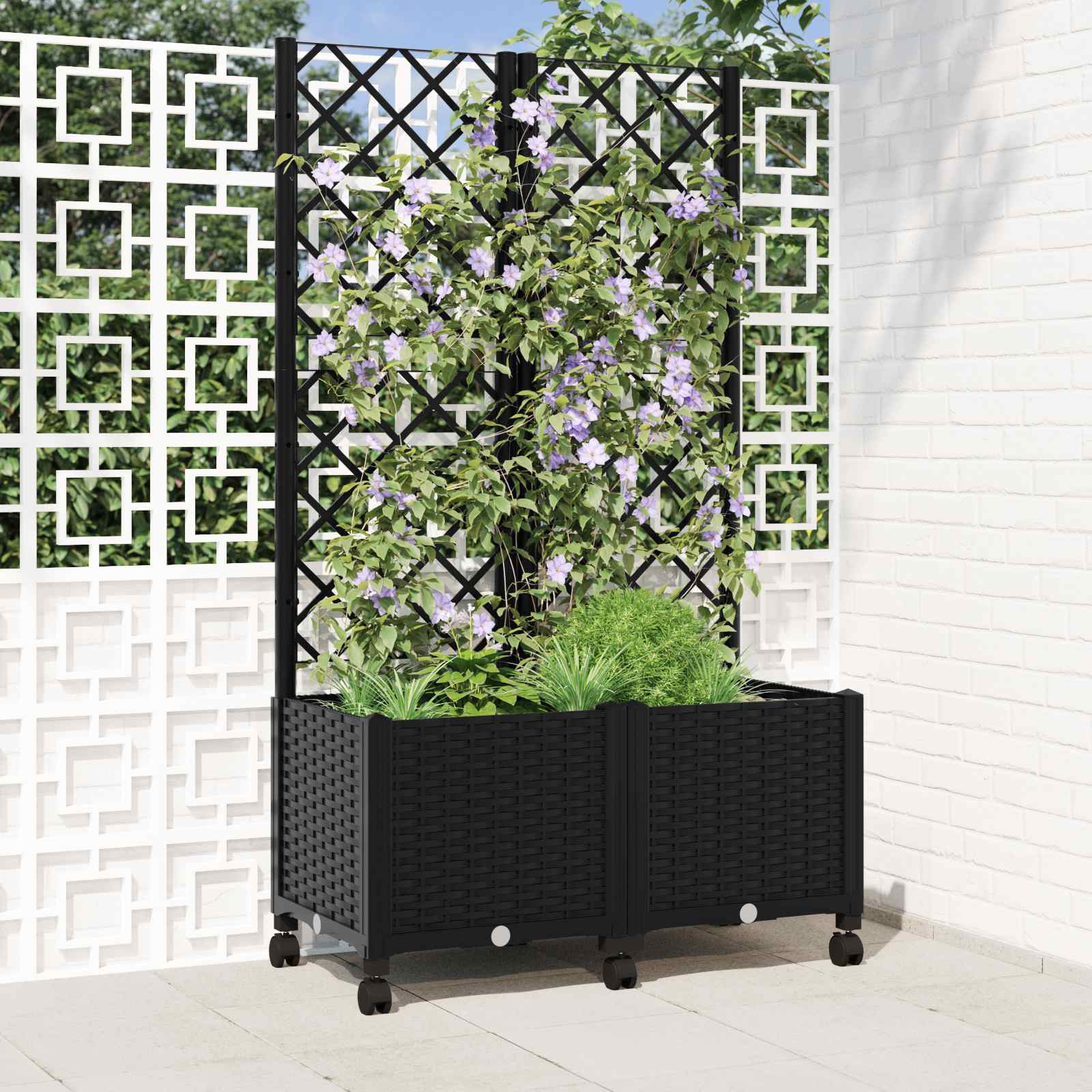 Pflanzkübel mit Spalier und Rädern Schwarz 80 x 40 x 146 cm PP