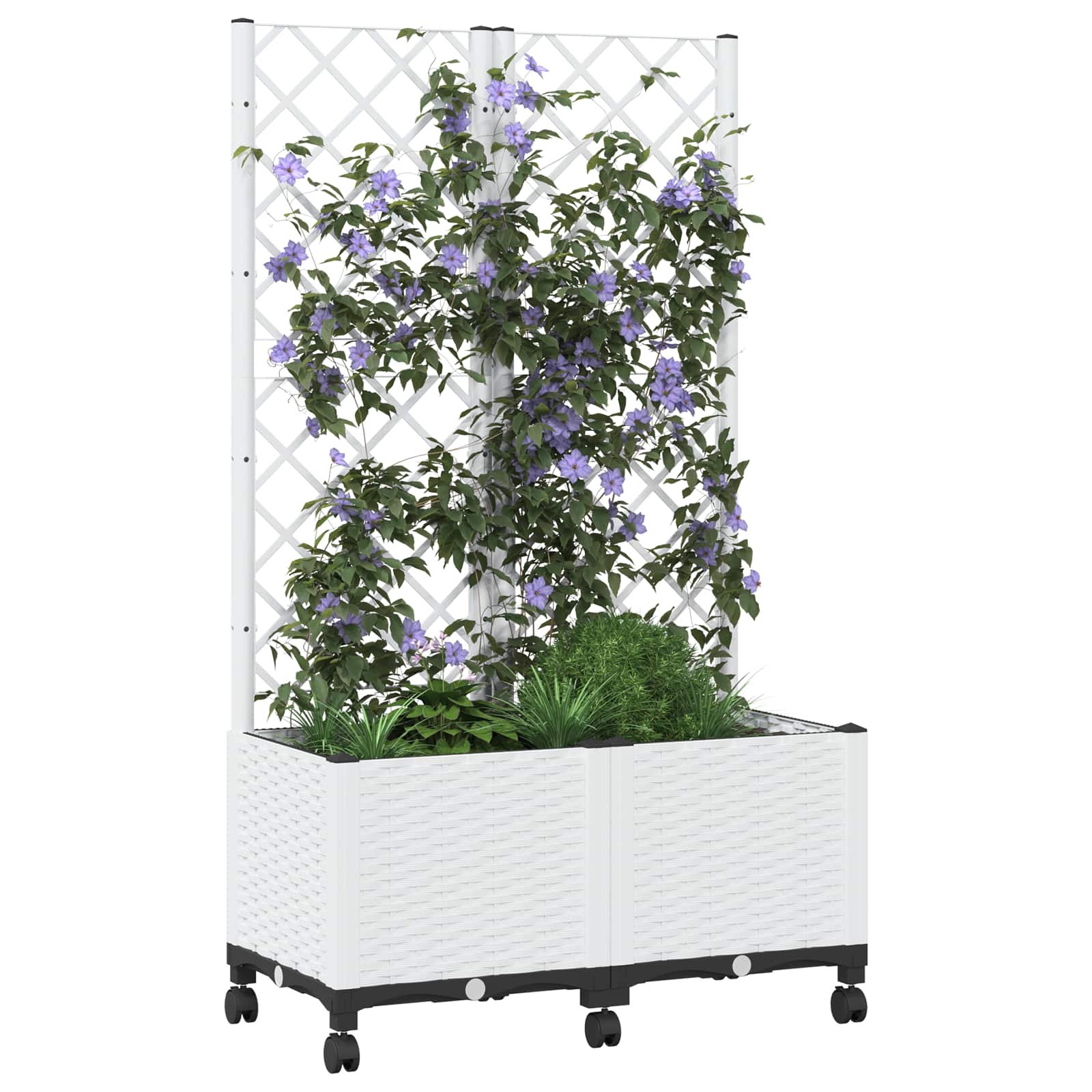 Pflanzkübel mit Spalier und Rädern Weiß 80 x 40 x 146 cm PP