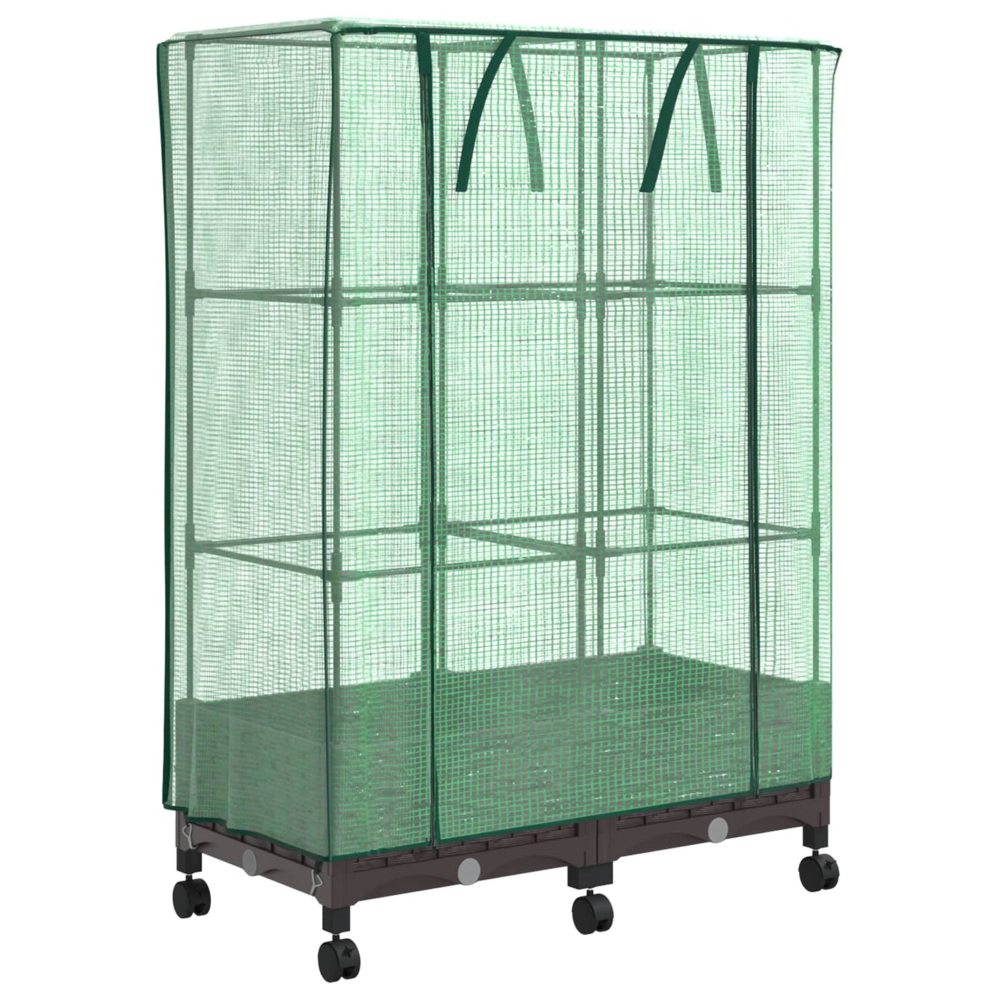 Gartenplanter mit Gewächshausabdeckung und Rädern 2 Stk. Braun