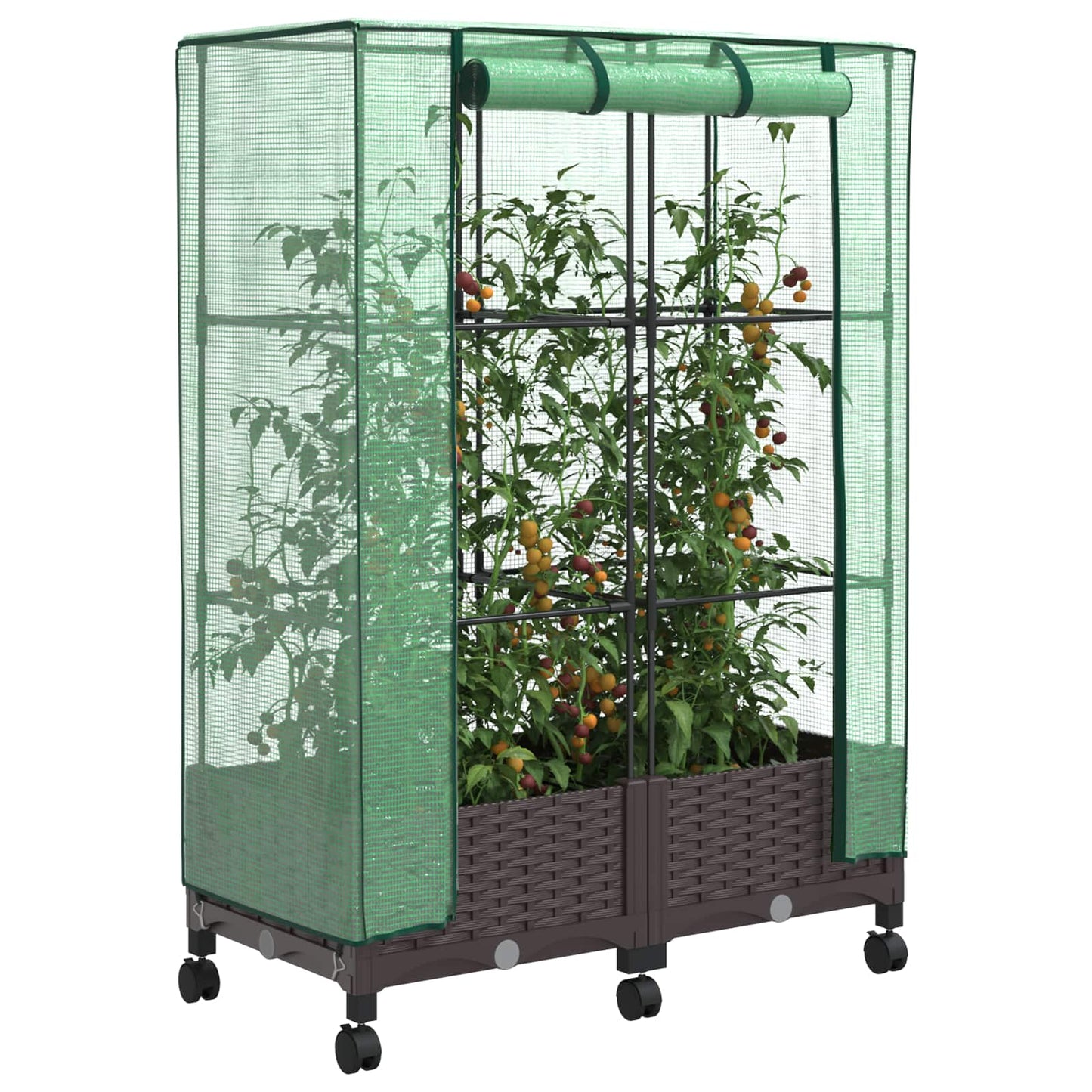 Gartenplanter mit Gewächshausabdeckung und Rädern 2 Stk. Braun