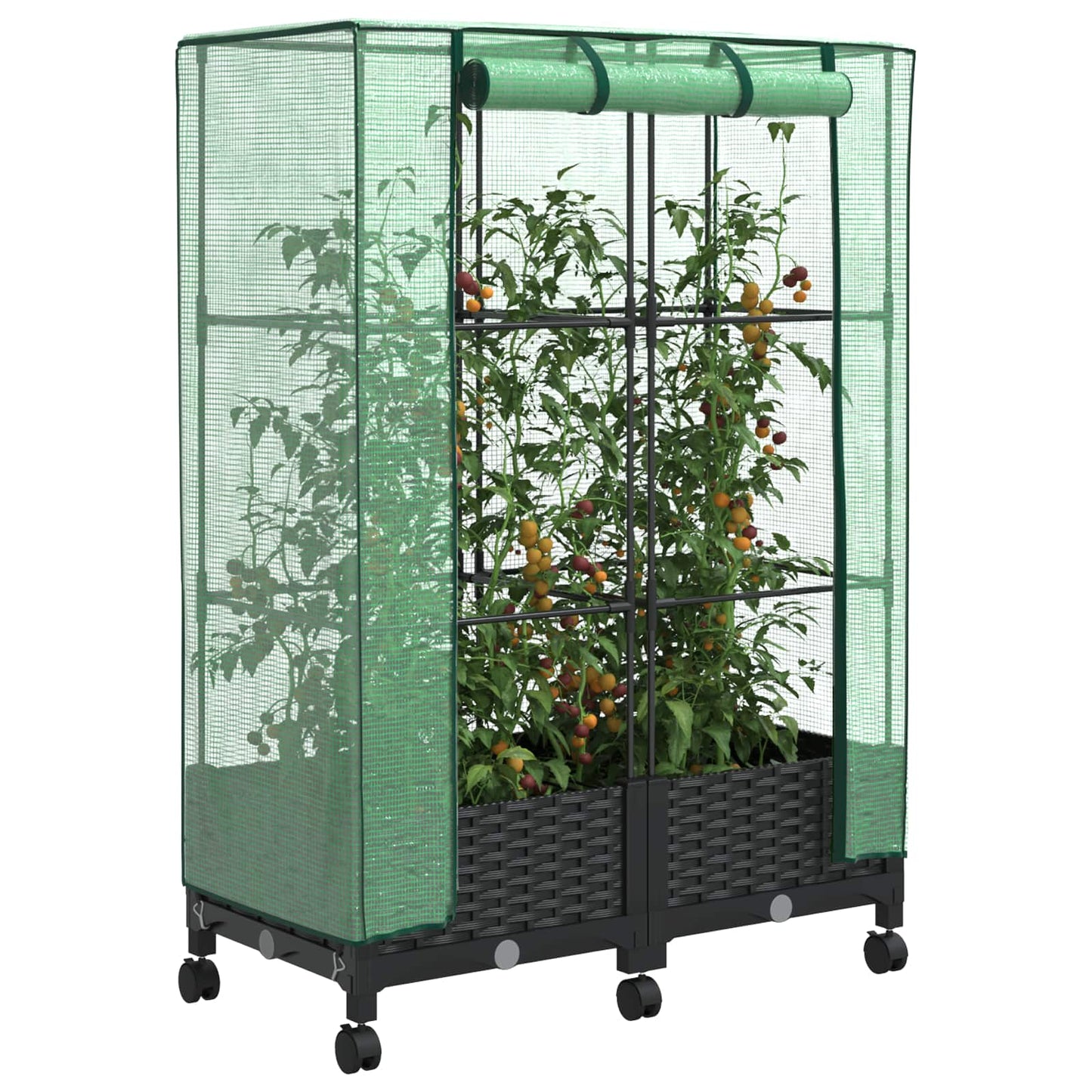 Gartenplanter mit Gewächshausabdeckung und Rädern 2 Stk. PP