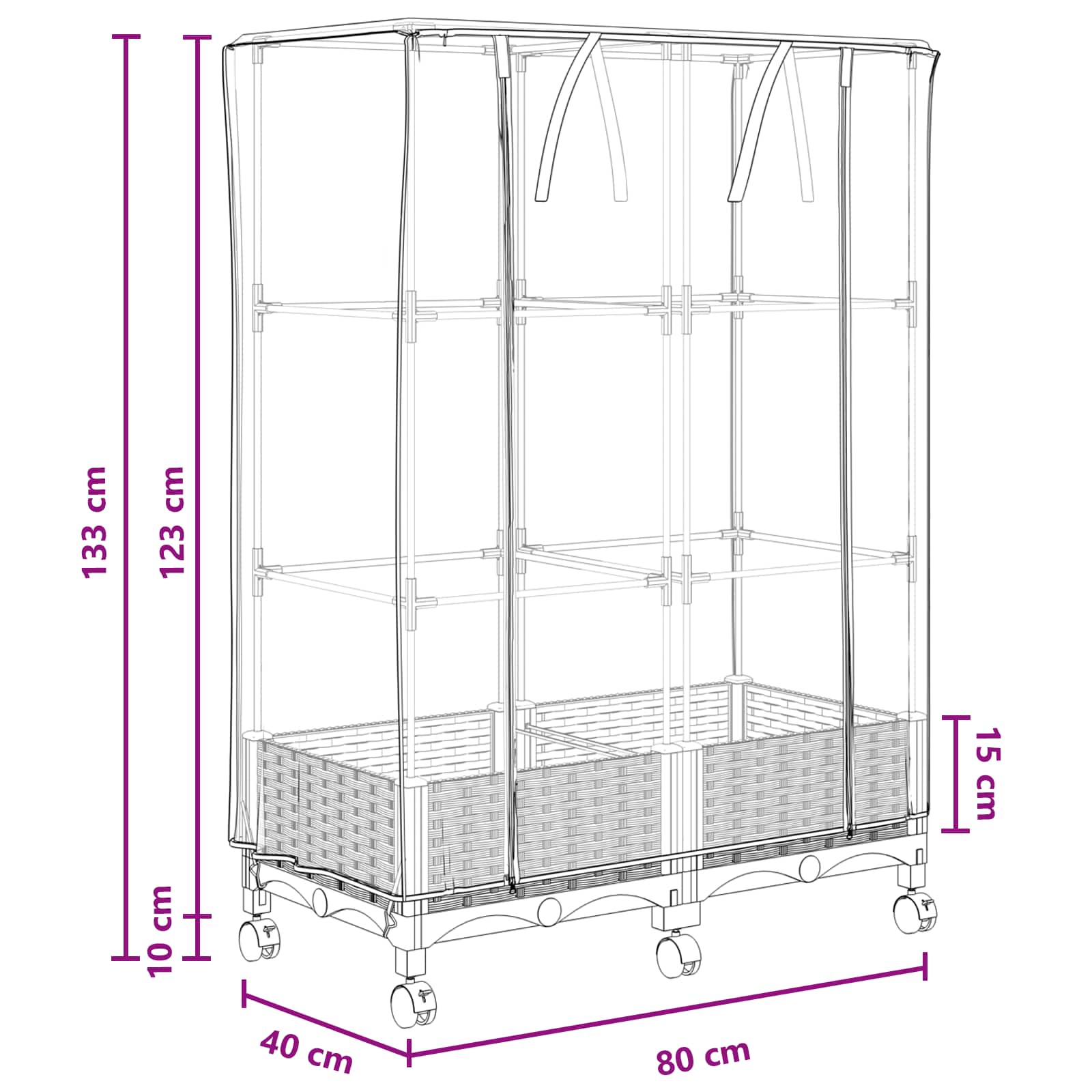 Gartenplanter mit Gewächshausabdeckung und Rädern 2 Stk. PP