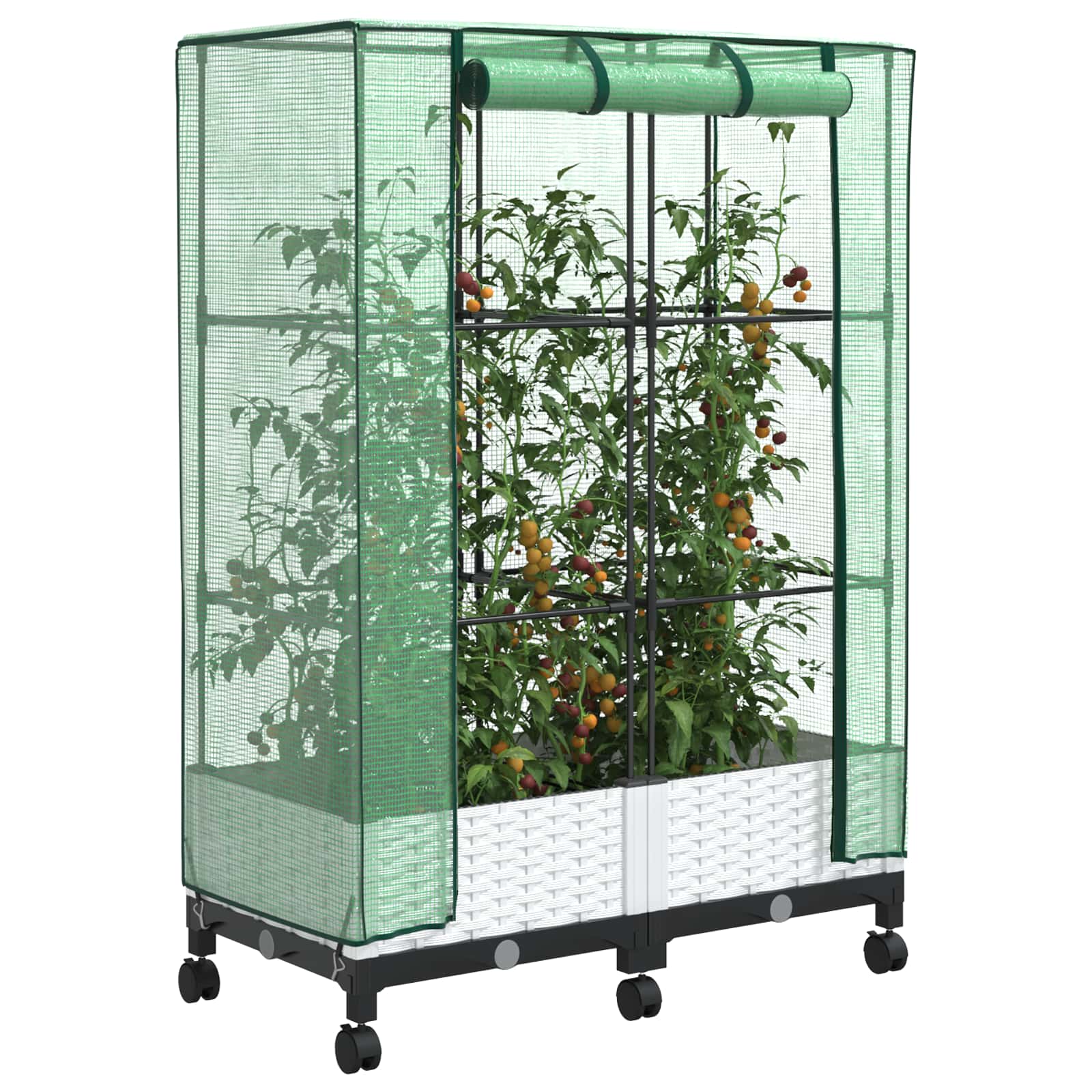 Gartenplanter mit Gewächshausabdeckung und Rädern 2 Stk. Weiß