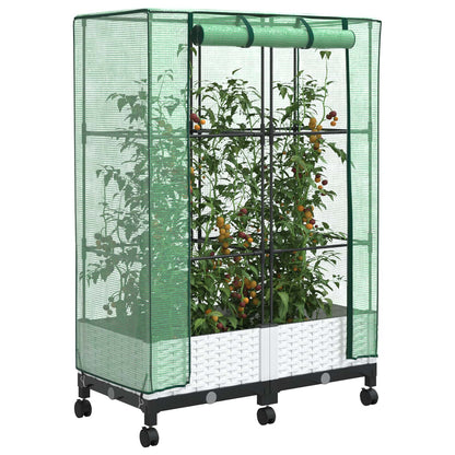 Gartenplanter mit Gewächshausabdeckung und Rädern 2 Stk. Weiß