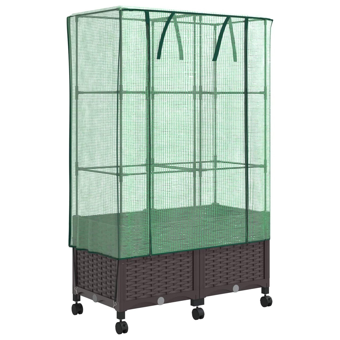 Gartenplanter mit Gewächshausabdeckung und Rädern 2 Stk. Braun