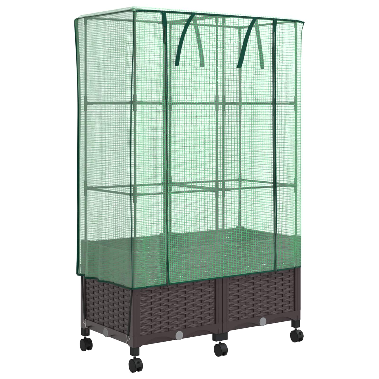Gartenplanter mit Gewächshausabdeckung und Rädern 2 Stk. Braun