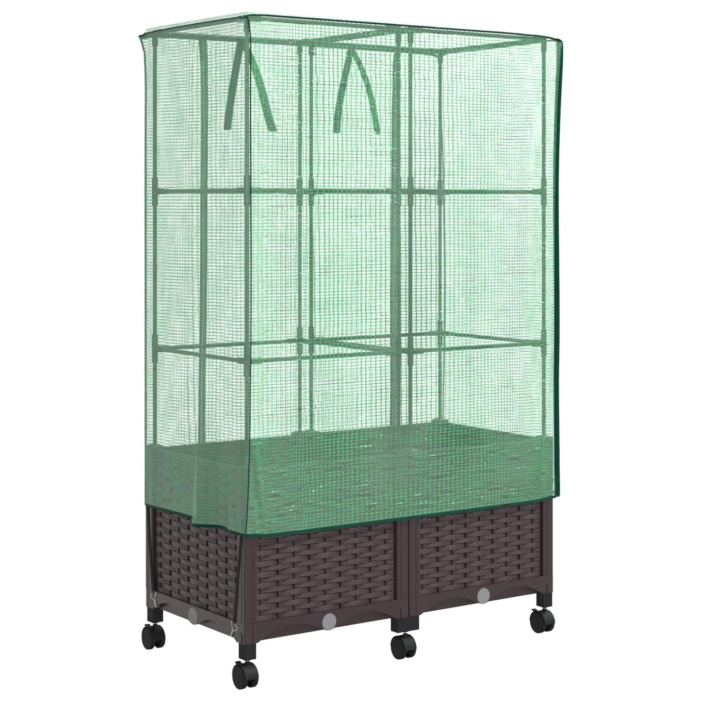 Gartenplanter mit Gewächshausabdeckung und Rädern 2 Stk. Braun