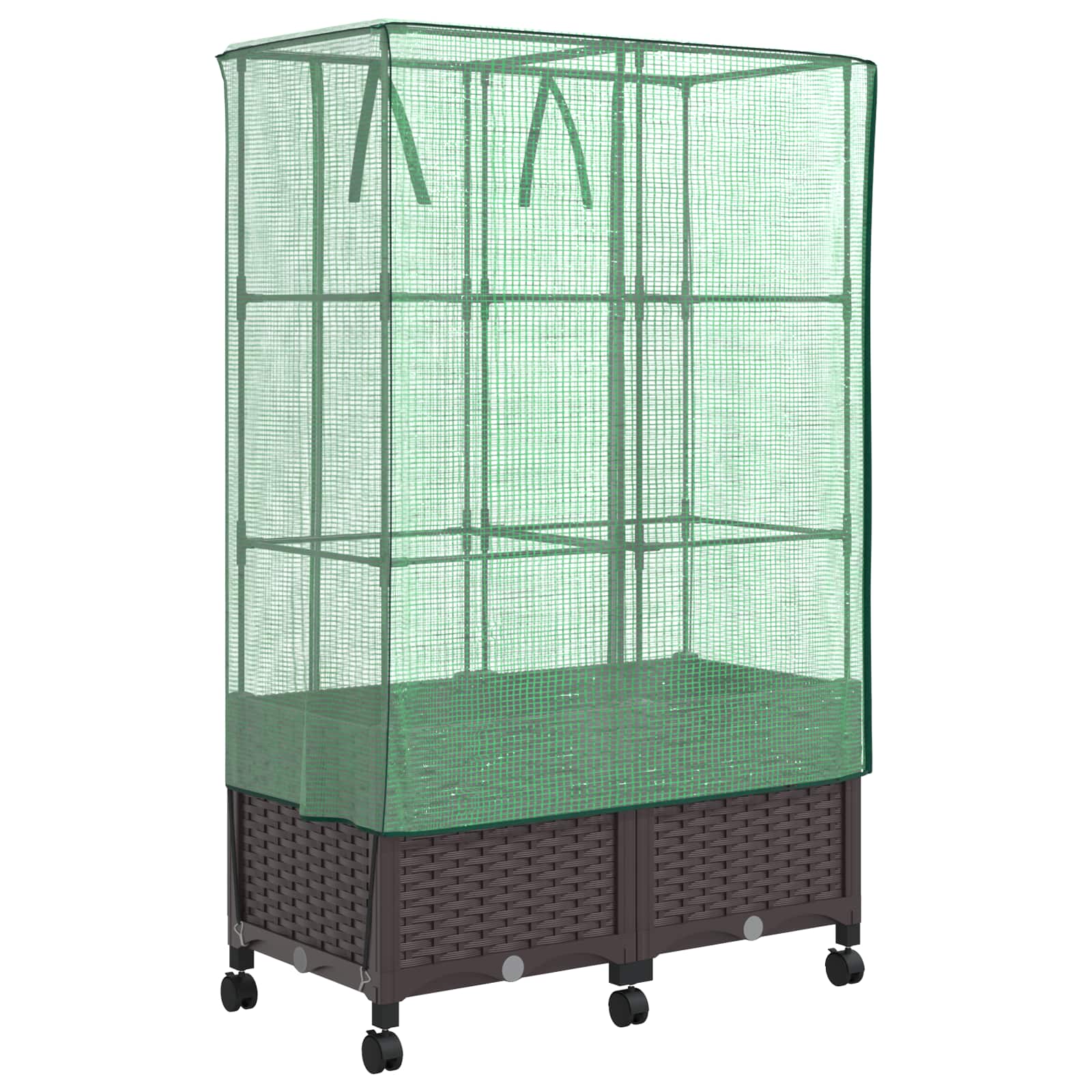 Gartenplanter mit Gewächshausabdeckung und Rädern 2 Stk. Braun