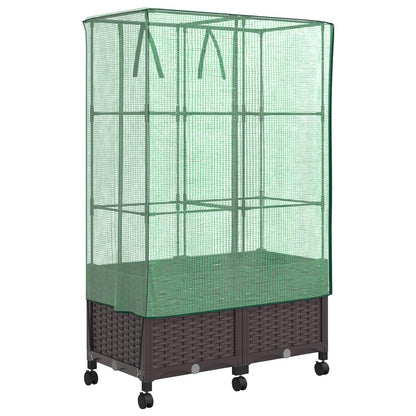 Gartenplanter mit Gewächshausabdeckung und Rädern 2 Stk. Braun