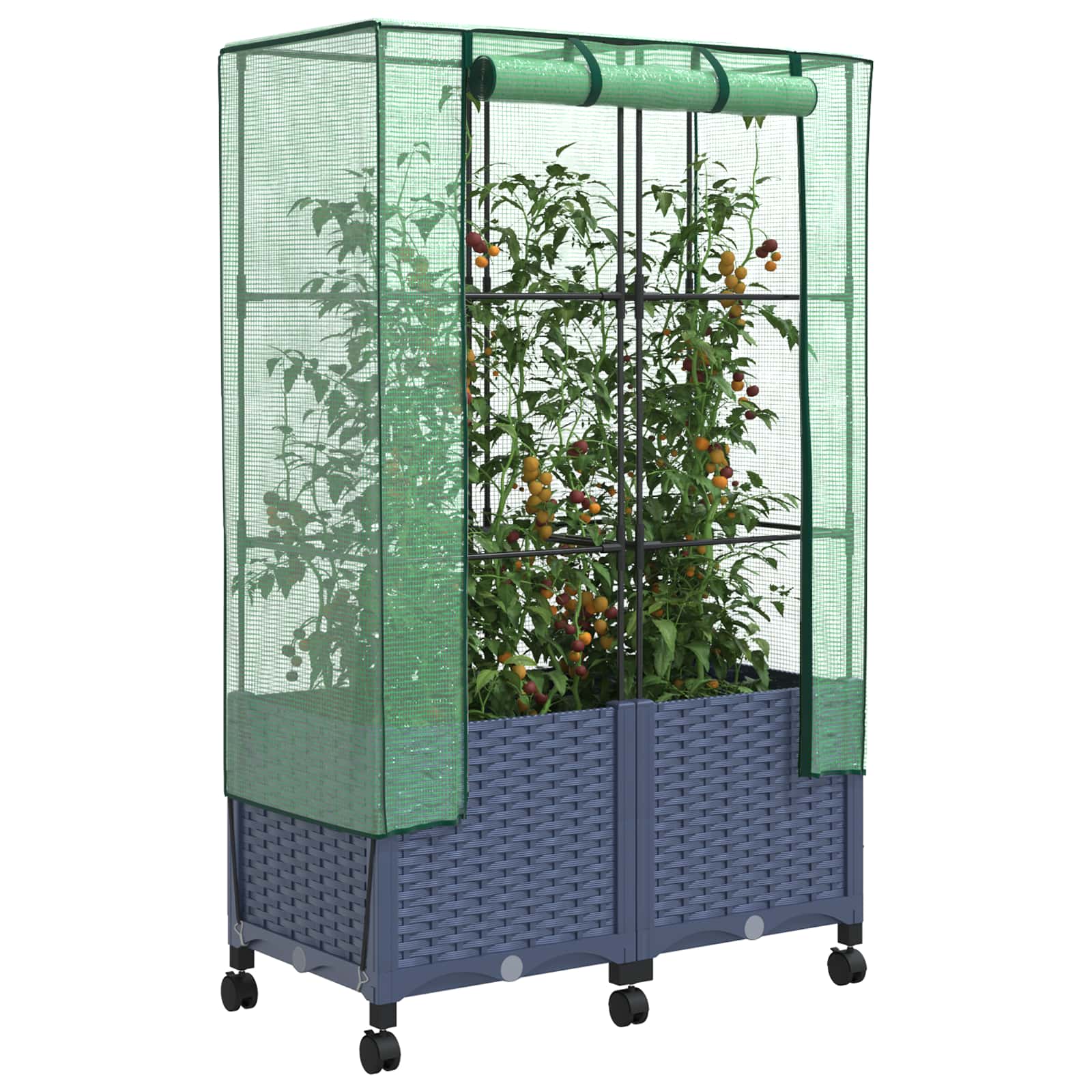 Gartenplanter mit Gewächshausabdeckung und Rädern 2 Stk. PP