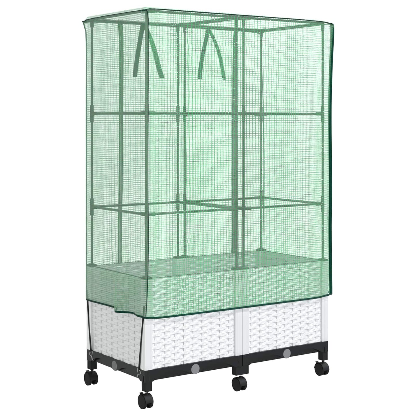 Gartenplanter mit Gewächshausabdeckung und Rädern 2 Stk. Weiß