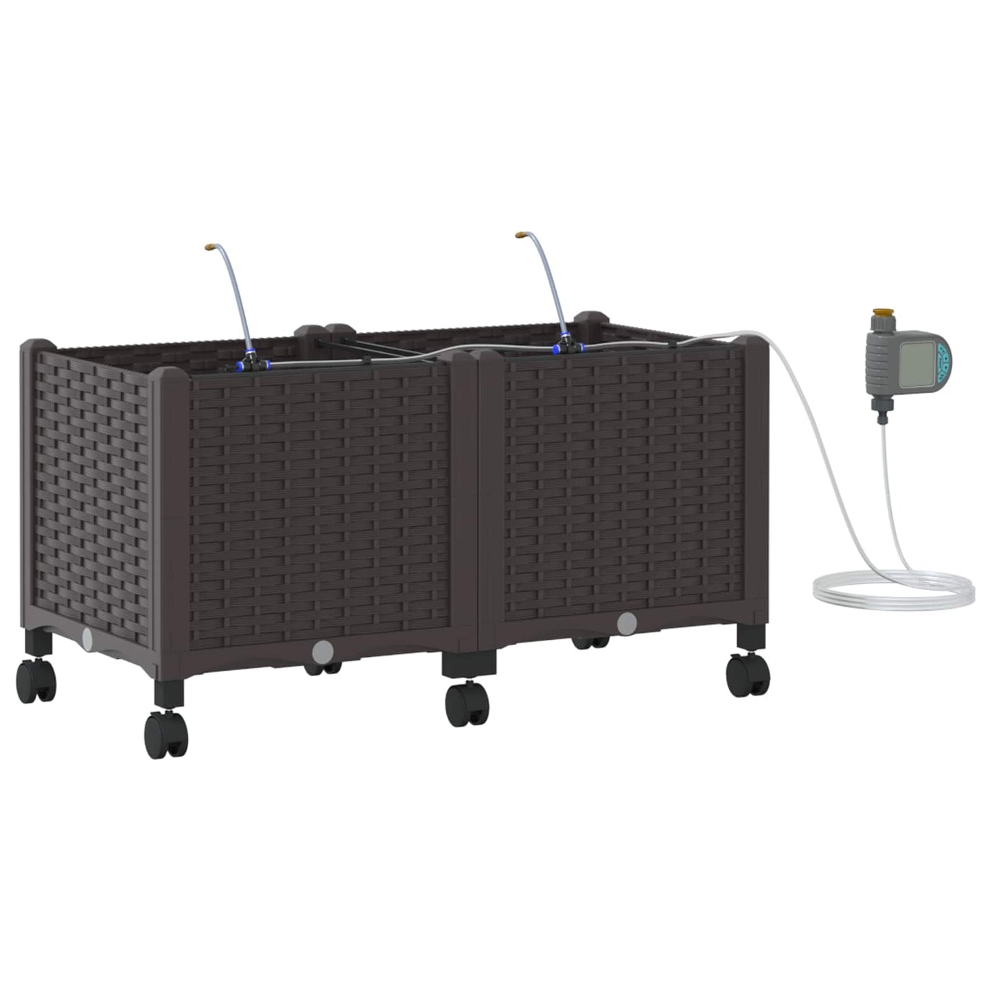 Garten Blumenkübel mit Bewässerung und Rädern 2 Stk. Braun PP