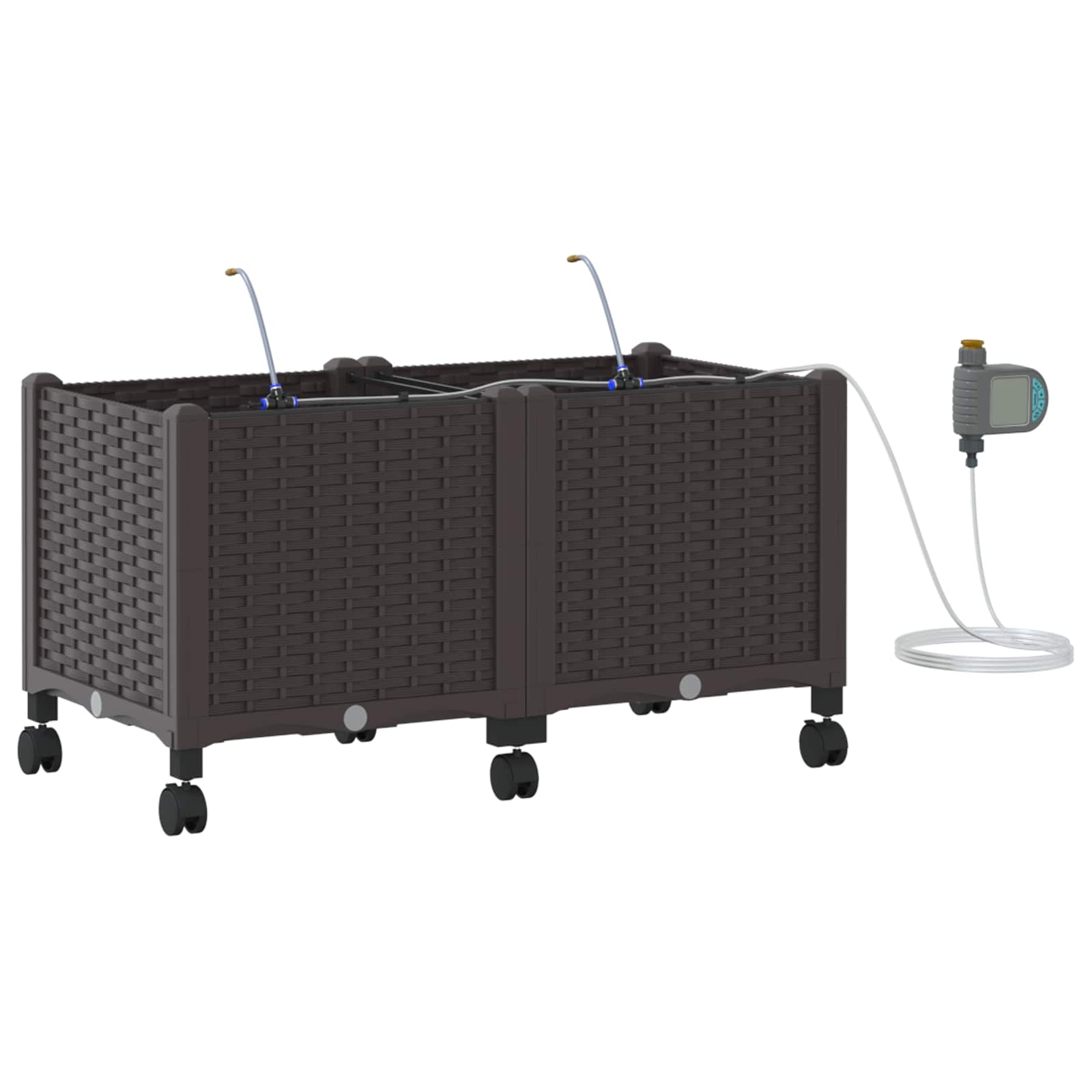 Garten Blumenkübel mit Bewässerung und Rädern 2 Stk. Braun PP