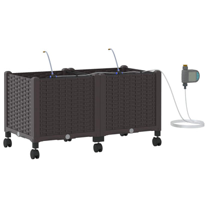Garten Blumenkübel mit Bewässerung und Rädern 2 Stk. Braun PP