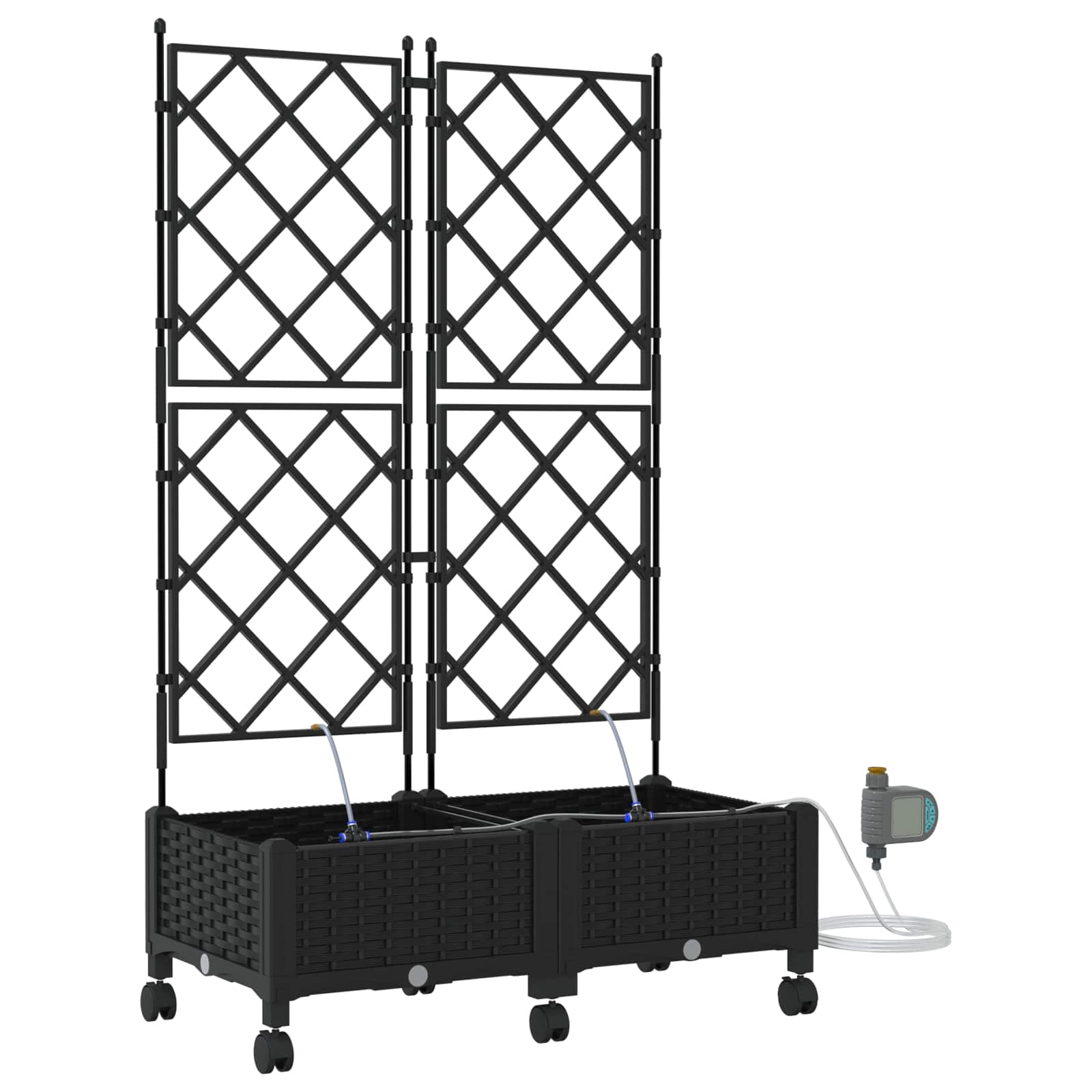 Garten Blumenkübel mit Bewässerung und Rädern 2 Stk. Schwarz PP