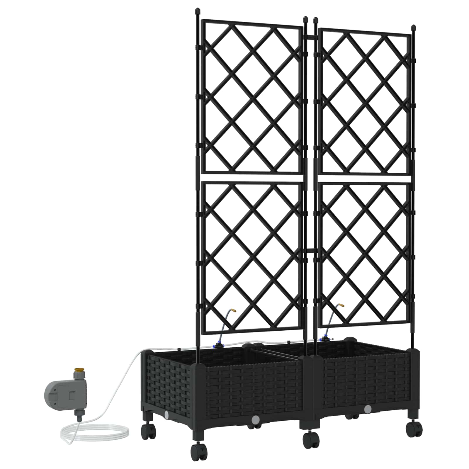 Garten Blumenkübel mit Bewässerung und Rädern 2 Stk. Schwarz PP