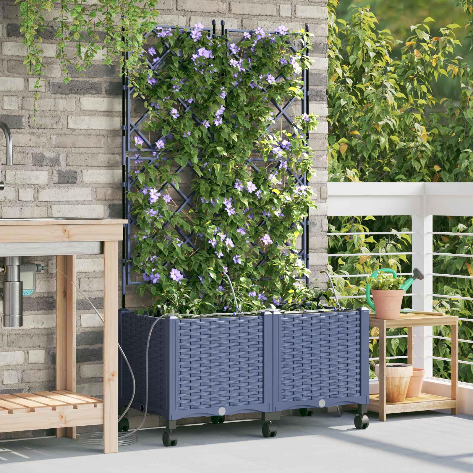 Garten Blumenkübel mit Bewässerung und Rädern 2 Stk. Grau PP