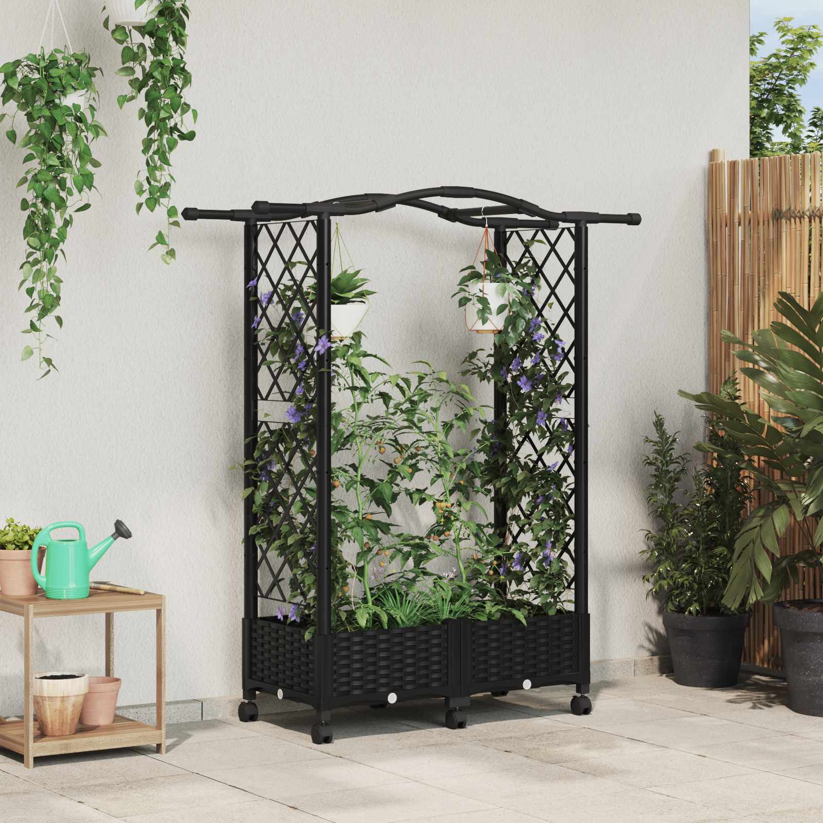 Hochbeet mit Rankgitter und Dach Schwarz 124 x 40 x 129 cm PP