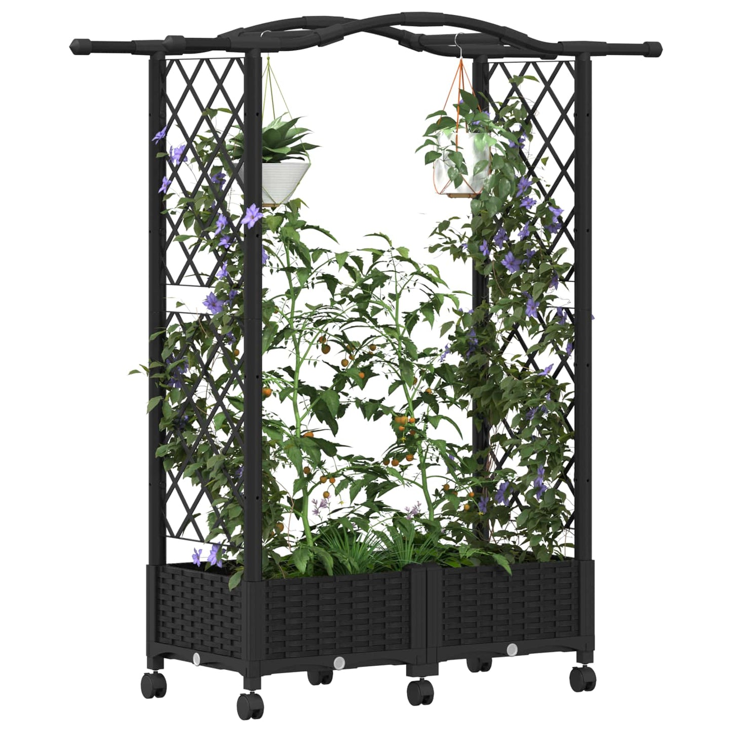 Hochbeet mit Rankgitter und Dach Schwarz 124 x 40 x 129 cm PP