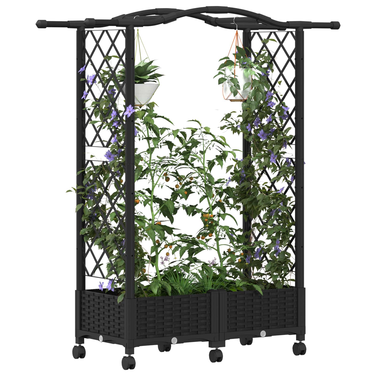 Hochbeet mit Rankgitter und Dach Schwarz 124 x 40 x 129 cm PP
