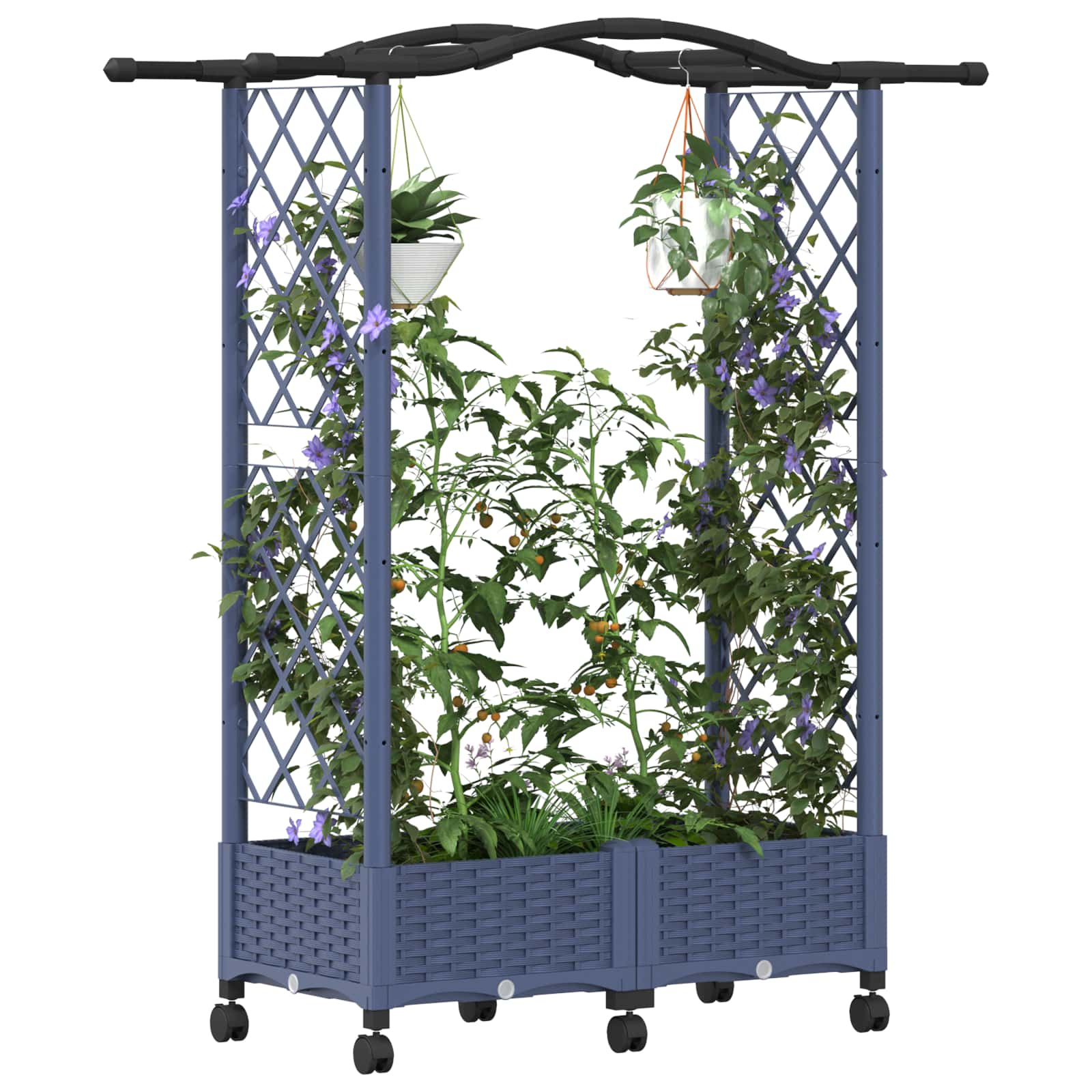 Hochbeet mit Rankgitter und Dach Grau 124 x 40 x 129 cm PP