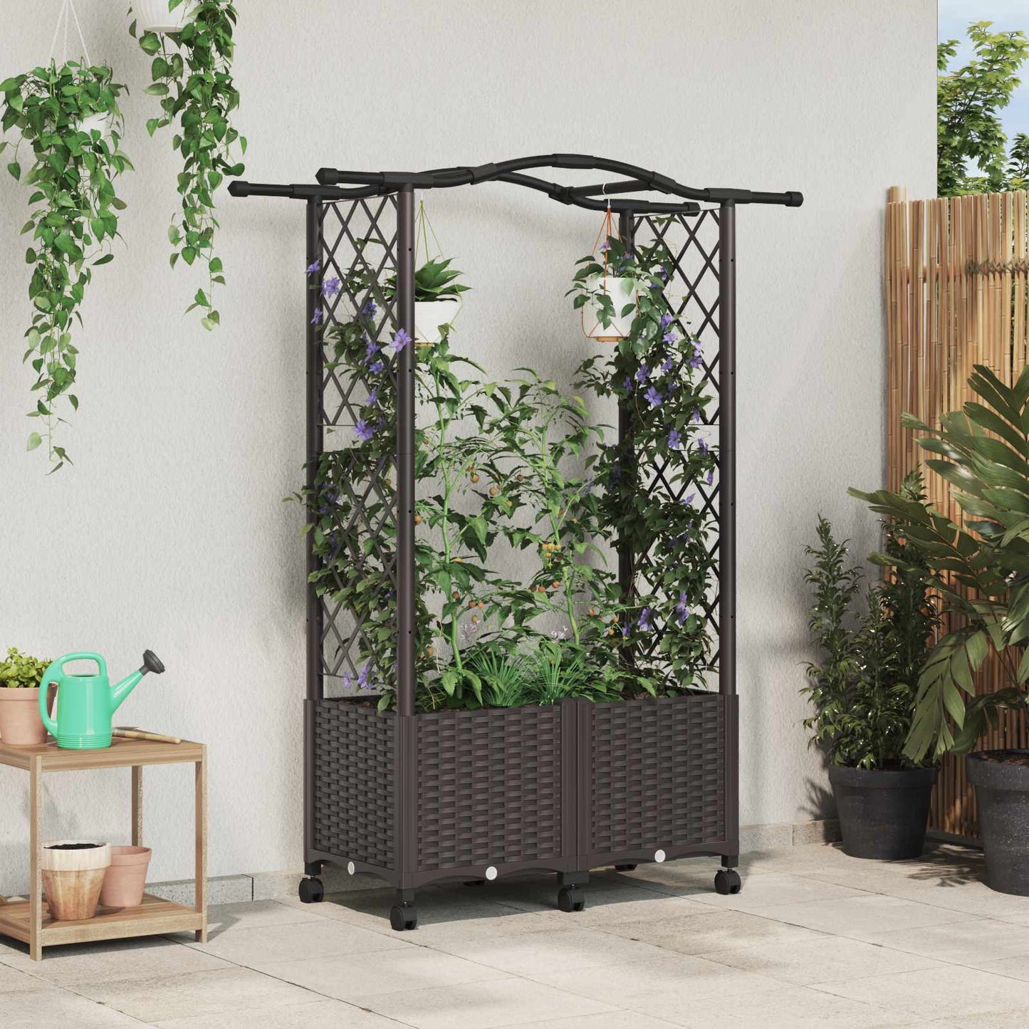 Hochbeet mit Rankgitter und Dach Braun 125 x 40 x 144 cm PP